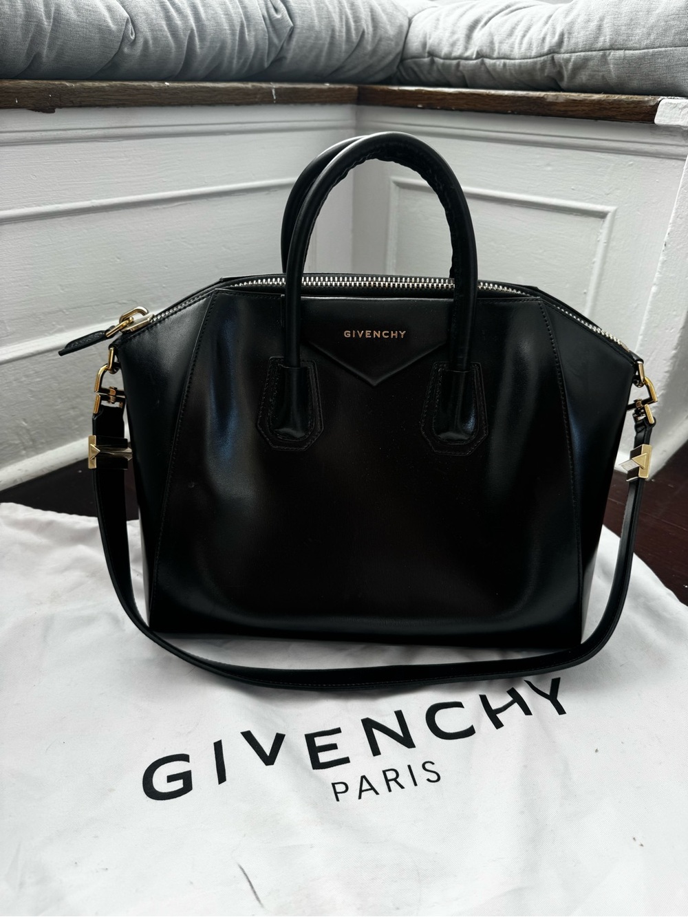 Givenchy Black Smooth Leather Satchel with Gold Hardware